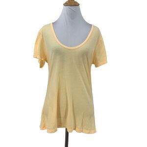 Sundry Basic Tee Womens 2 Light Yellow Low Scoop Neck Short Sleeve Stretch Shirt